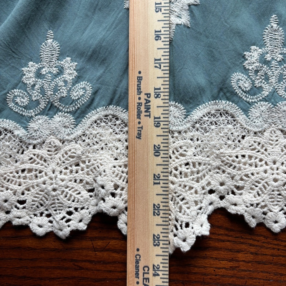 Democracy Boho Cottagecore Green Embroidered Lace Trim V-Neck Bell Sleeve Top XL - Picture 12 of 13